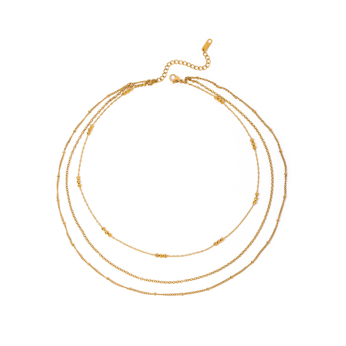 Gold Stainless Steel Three-layer Rice-bead Necklace Jewelry That Wont Fade