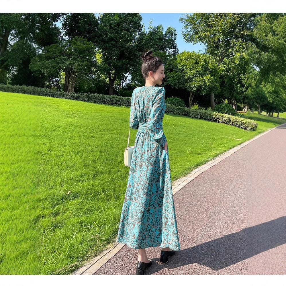 French-style Cinched Chiffon Maxi Dress