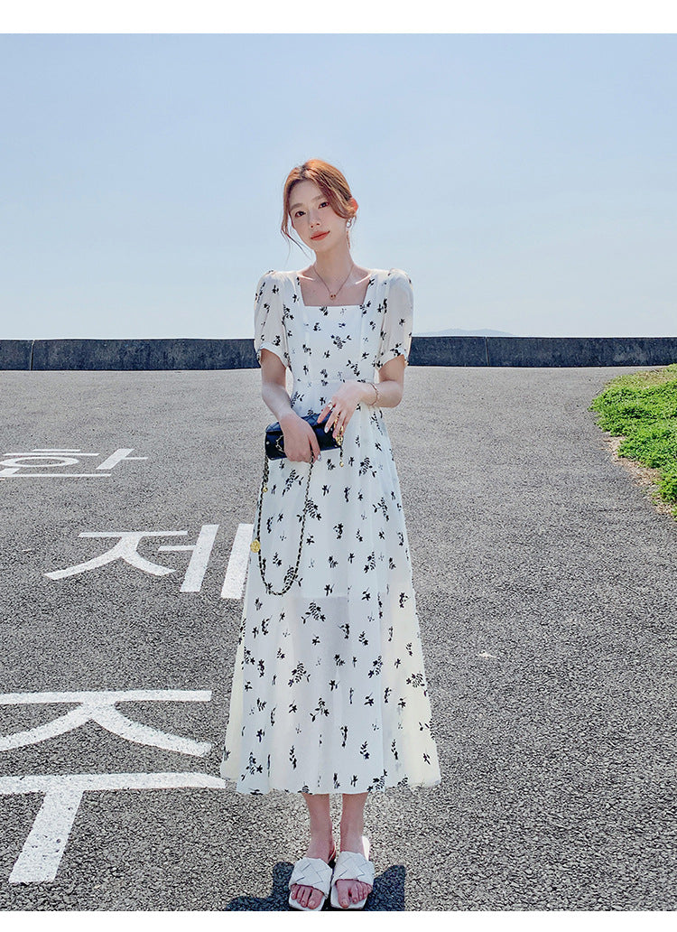 Pastoral-style White Floral-print Dress