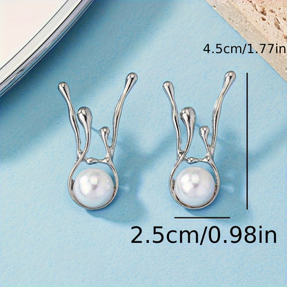 Fashionable Exaggerated Yet Minimalist Deer Antler Inspired Faux Pearl Irregular Earrings