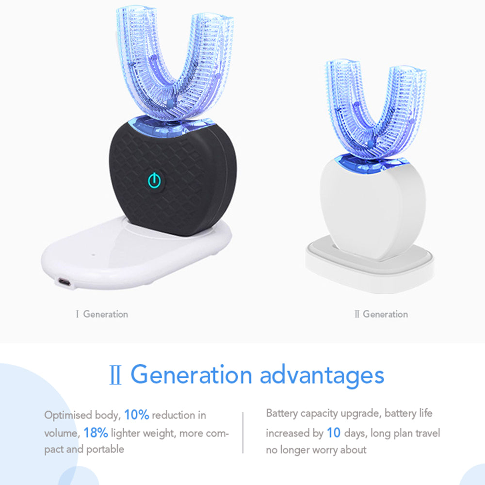 360 Degrees Intelligent Automatic Electric Toothbrush Waterproof U Type Tooth Brush Whitening Blue Light USB Charging