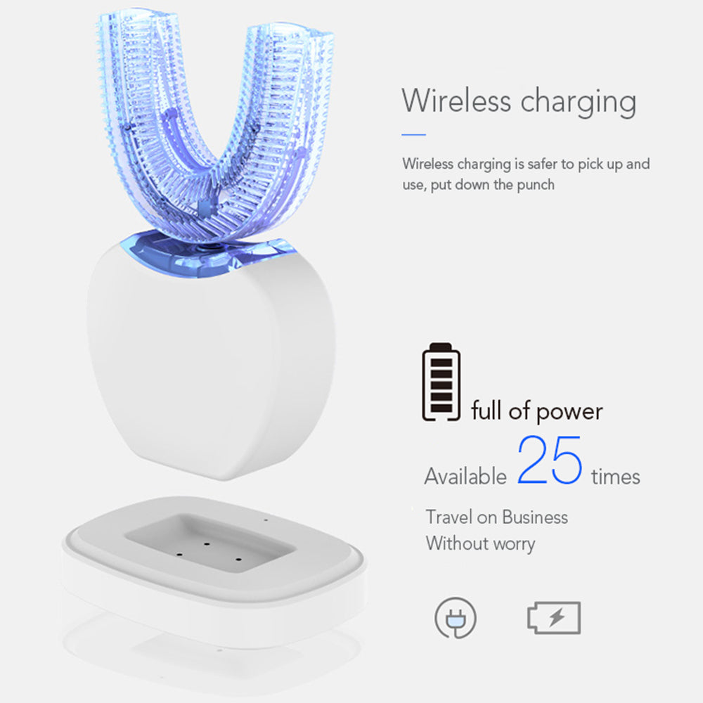 360 Degrees Intelligent Automatic Electric Toothbrush Waterproof U Type Tooth Brush Whitening Blue Light USB Charging