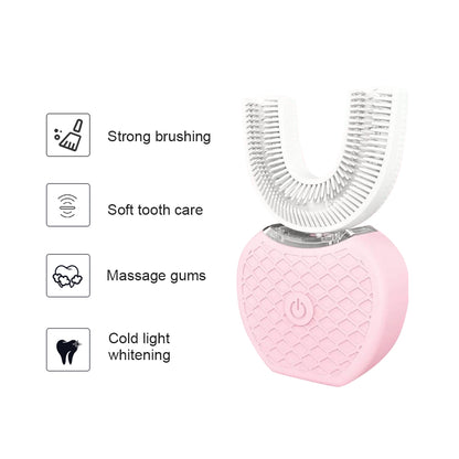 360 Degrees Intelligent Automatic Electric Toothbrush Waterproof U Type Tooth Brush Whitening Blue Light USB Charging