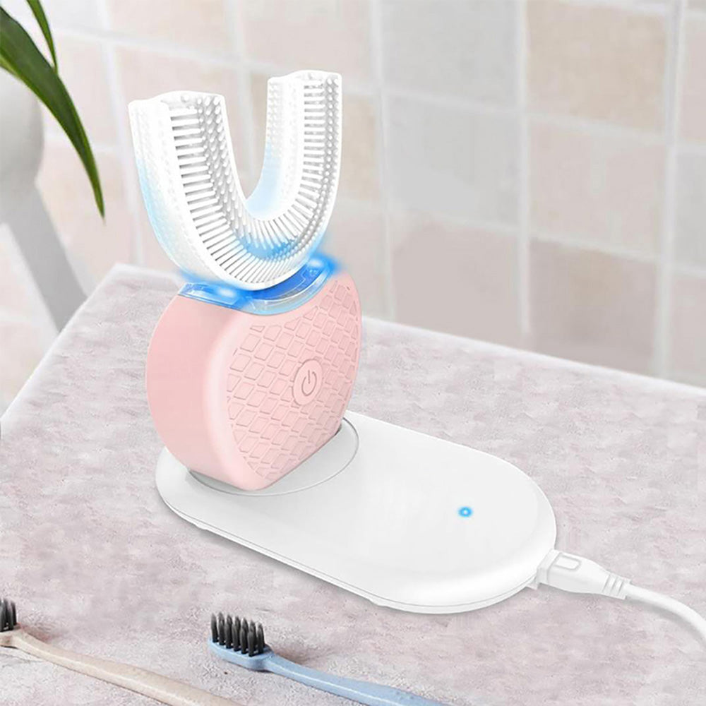 360 Degrees Intelligent Automatic Electric Toothbrush Waterproof U Type Tooth Brush Whitening Blue Light USB Charging