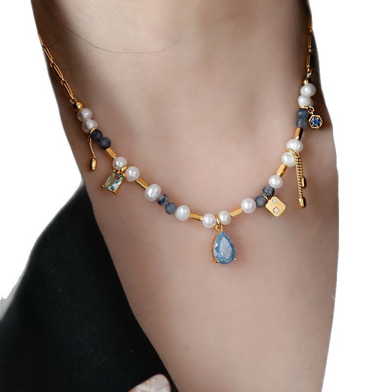 Star Moon Orchid Stone Pearl Necklace