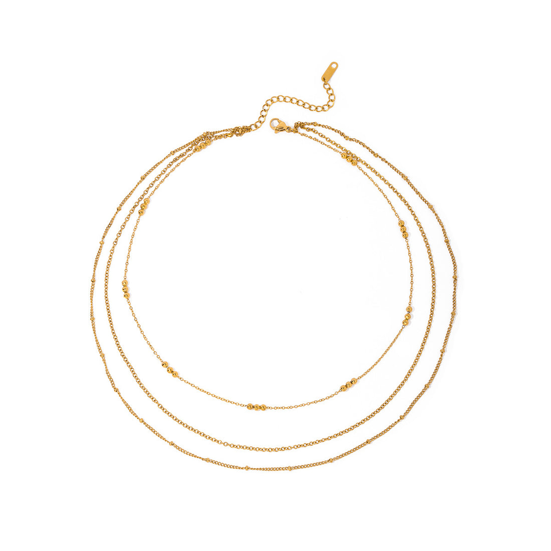 Gold Stainless Steel Three-layer Rice-bead Necklace Jewelry That Wont Fade
