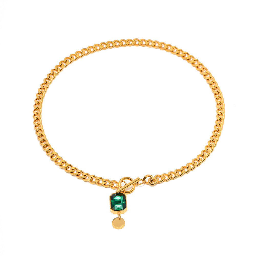 Retro-style Green Square-cut Pendant Necklace