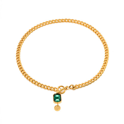 Retro-style Green Square-cut Pendant Necklace