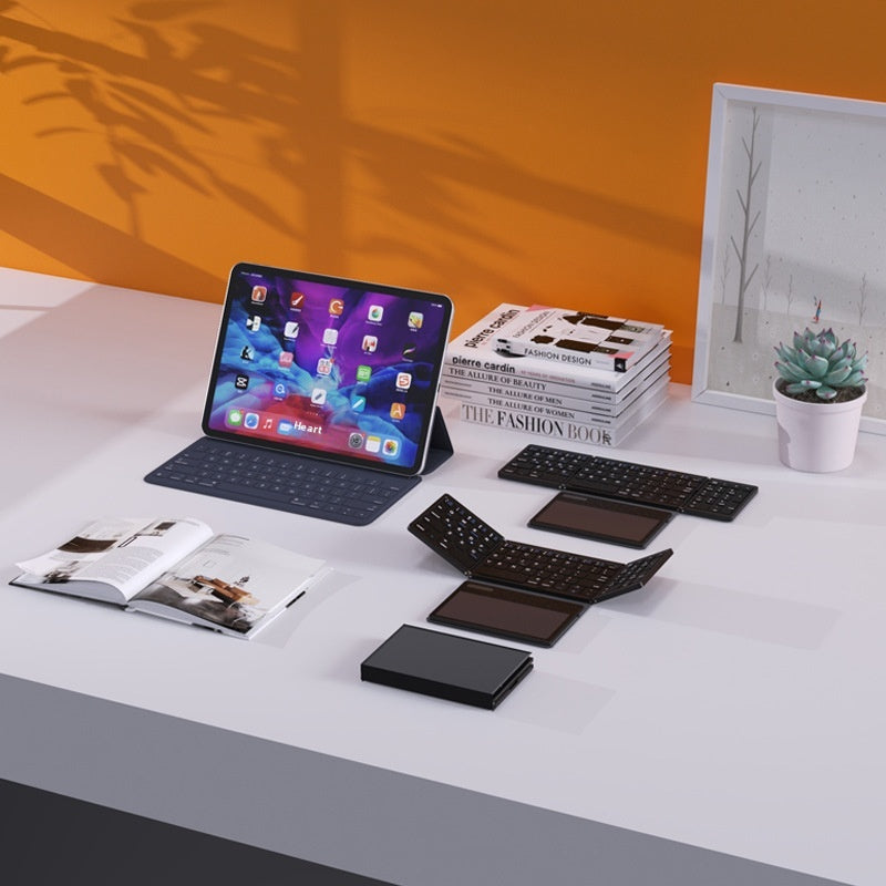 New B055 Business Leather Large Touch Version Bluetooth Folding Keyboard zam