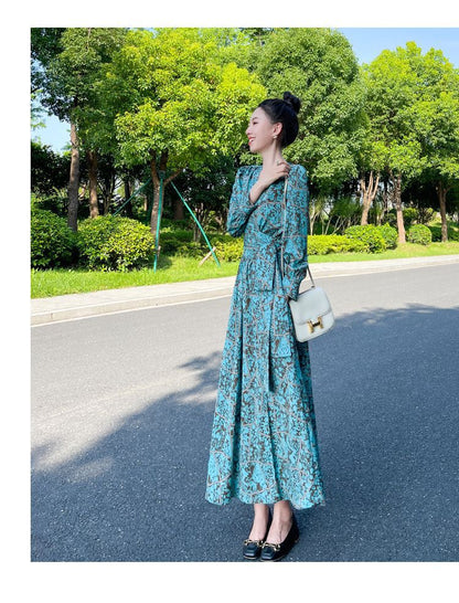 French-style Cinched Chiffon Maxi Dress
