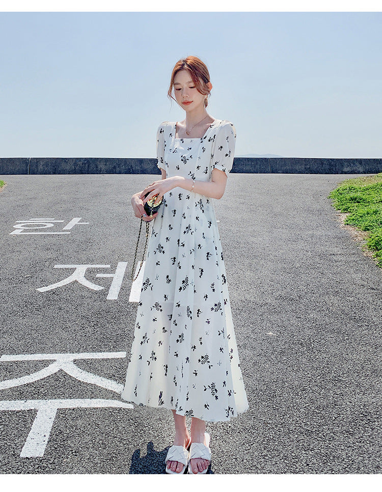 Pastoral-style White Floral-print Dress