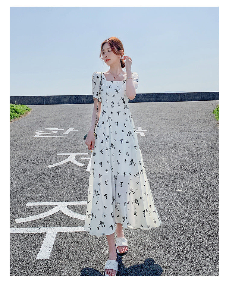 Pastoral-style White Floral-print Dress