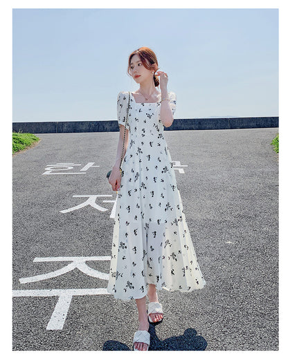 Pastoral-style White Floral-print Dress