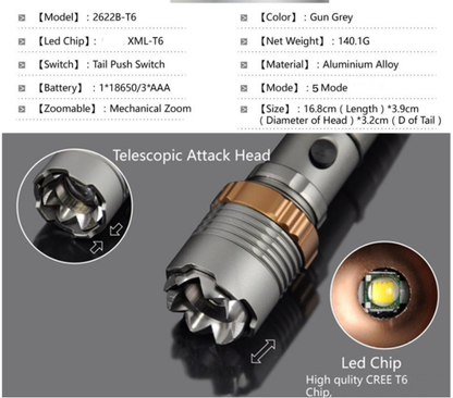 T6 Aluminum Alloy Rotating Focusing Flashlight