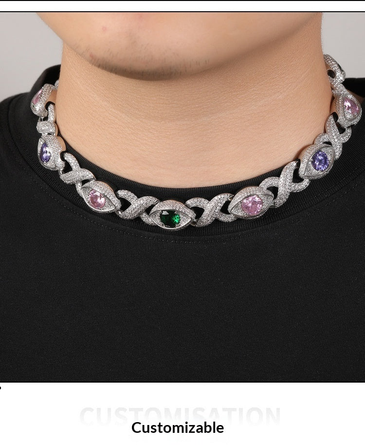 Exaggerated 15mm Zircon Infinity Eyes 8-Shape Cuban Necklace