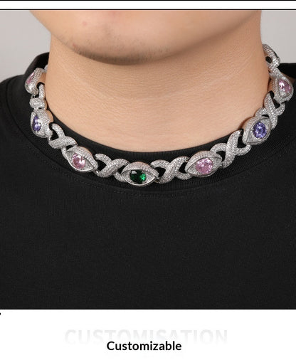 Exaggerated 15mm Zircon Infinity Eyes 8-Shape Cuban Necklace