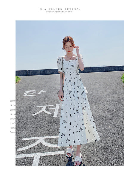 Pastoral-style White Floral-print Dress
