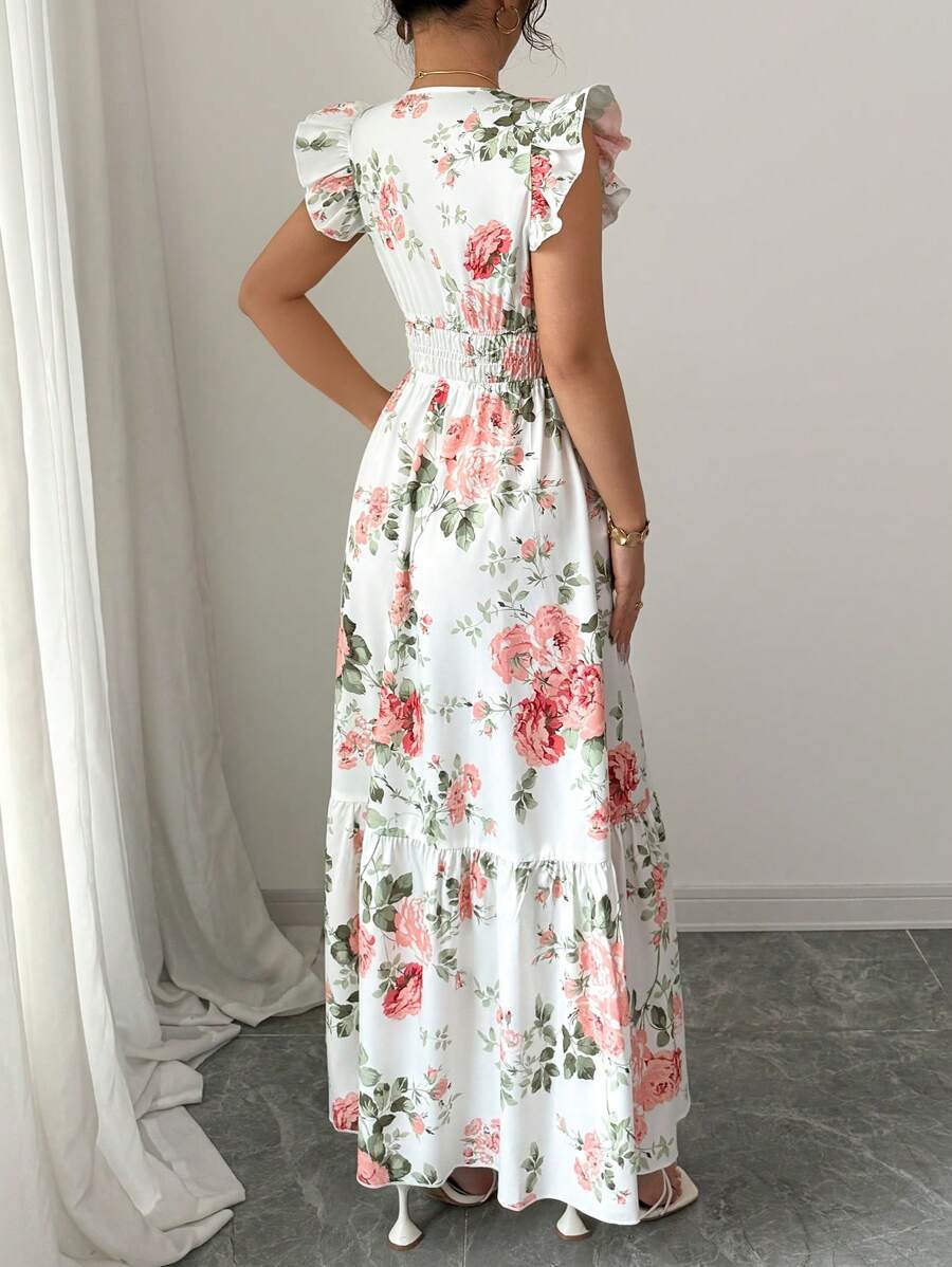 Sophisticated Printed Dress With Ruffled Sleeves