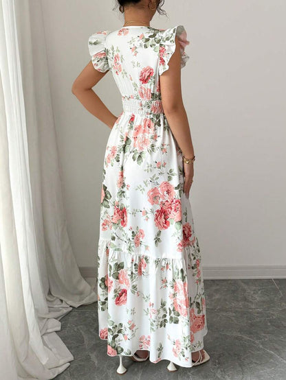 Sophisticated Printed Dress With Ruffled Sleeves
