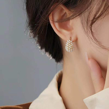 Light-luxury Niche-style French Pearl Basket Earrings