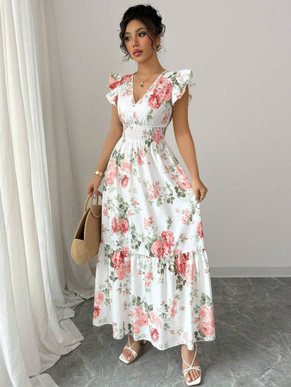 Sophisticated Printed Dress With Ruffled Sleeves