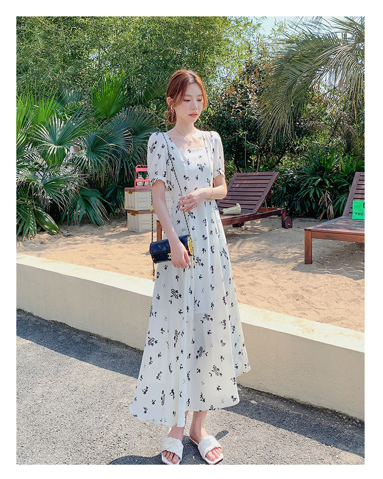 Pastoral-style White Floral-print Dress