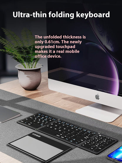 New B055 Business Leather Large Touch Version Bluetooth Folding Keyboard zam