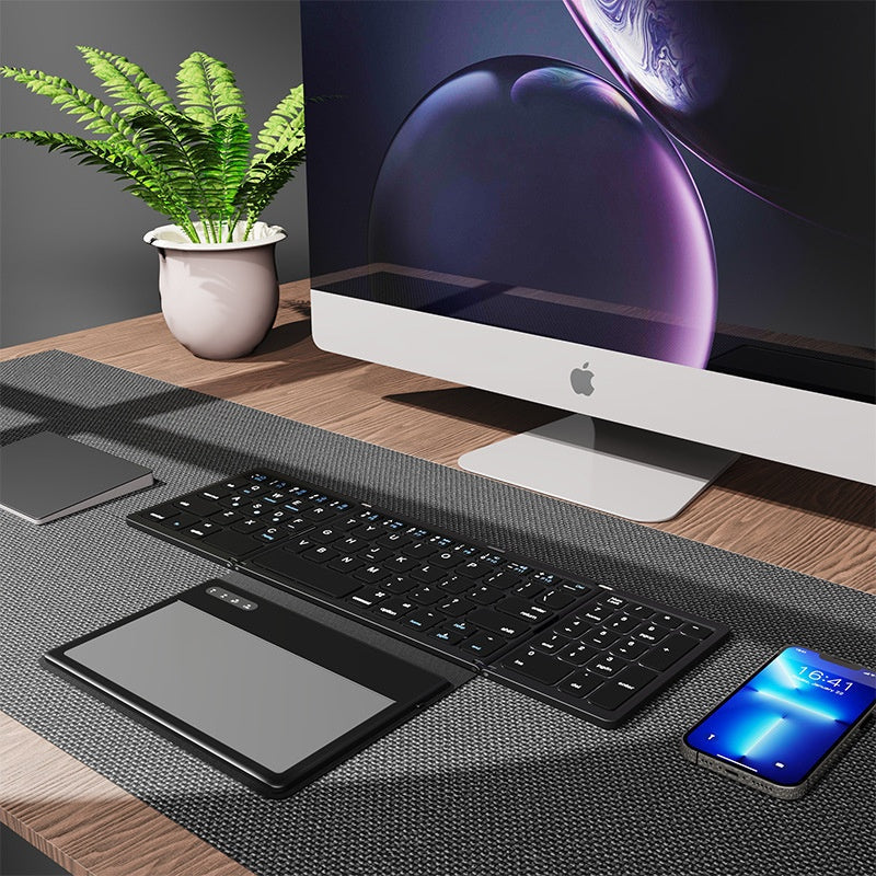 New B055 Business Leather Large Touch Version Bluetooth Folding Keyboard zam
