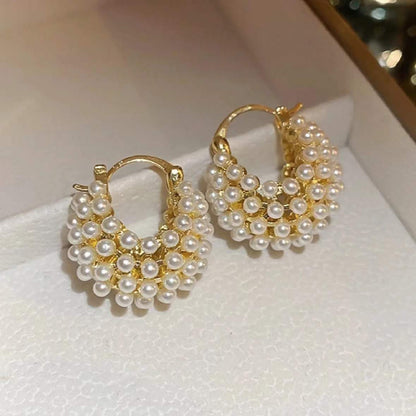 Light-luxury Niche-style French Pearl Basket Earrings