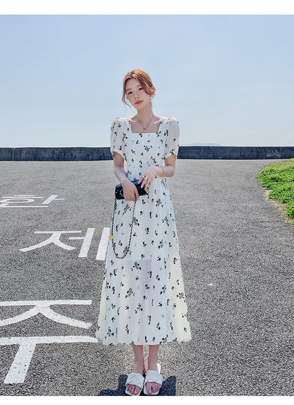 Pastoral-style White Floral-print Dress
