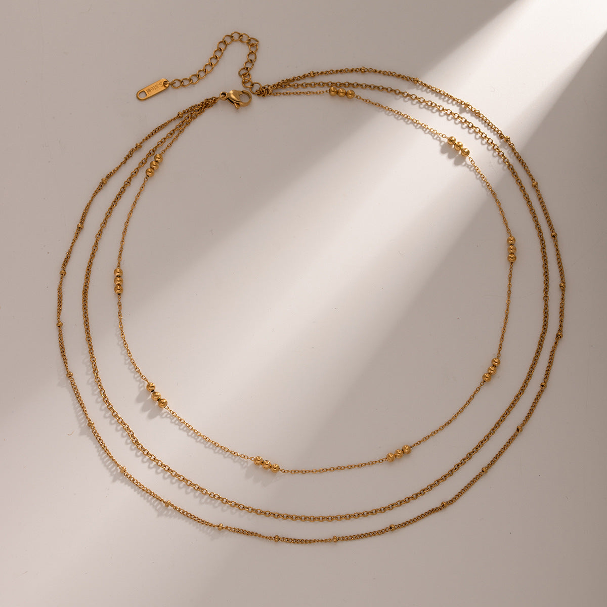 Gold Stainless Steel Three-layer Rice-bead Necklace Jewelry That Wont Fade