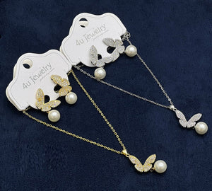 Butterfly &amp; Pearl Drop Set