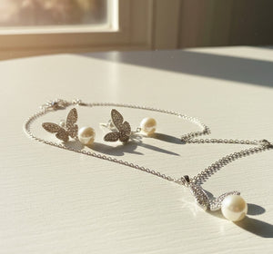 Butterfly &amp; Pearl Drop Set