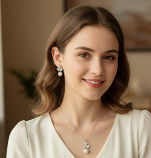Butterfly &amp; Pearl Pendant Jewelry Set