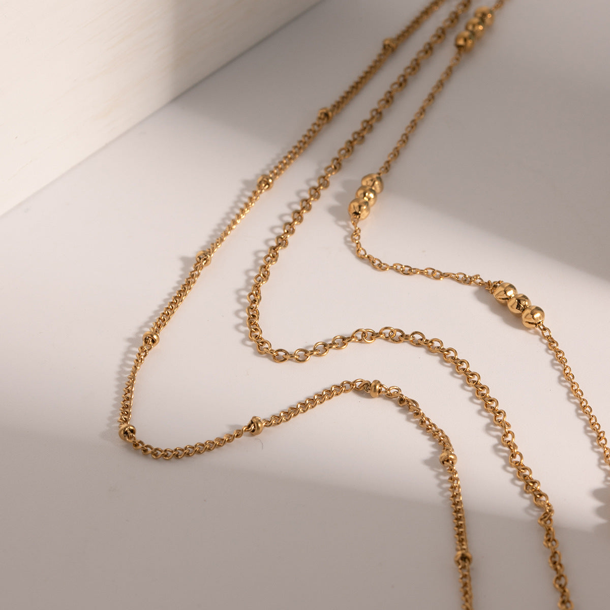 Gold Stainless Steel Three-layer Rice-bead Necklace Jewelry That Wont Fade