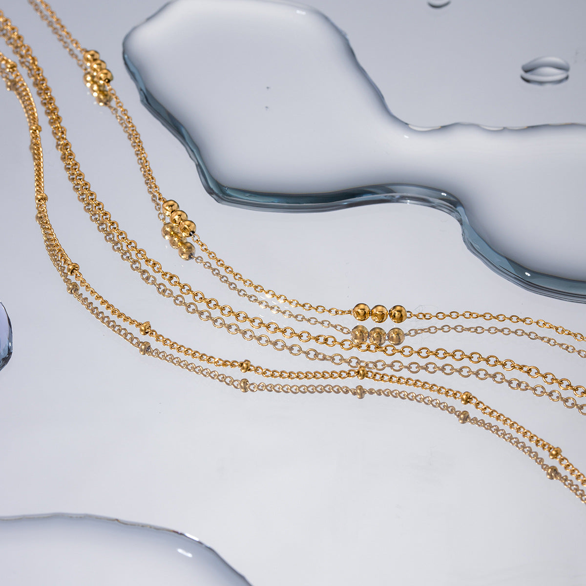 Gold Stainless Steel Three-layer Rice-bead Necklace Jewelry That Wont Fade