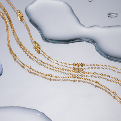 Gold Stainless Steel Three-layer Rice-bead Necklace Jewelry That Wont Fade
