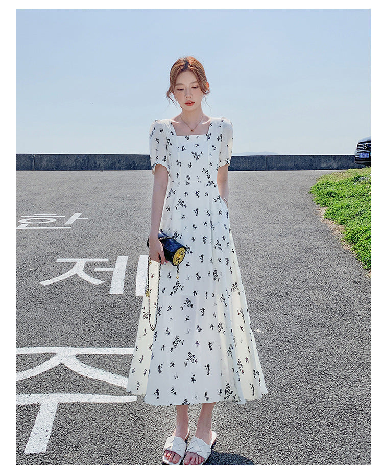 Pastoral-style White Floral-print Dress