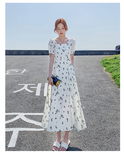 Pastoral-style White Floral-print Dress
