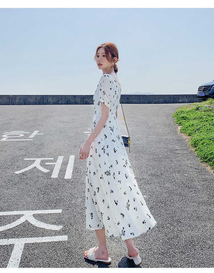 Pastoral-style White Floral-print Dress