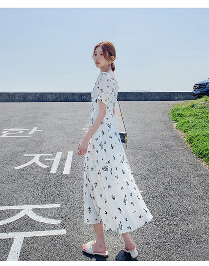 Pastoral-style White Floral-print Dress