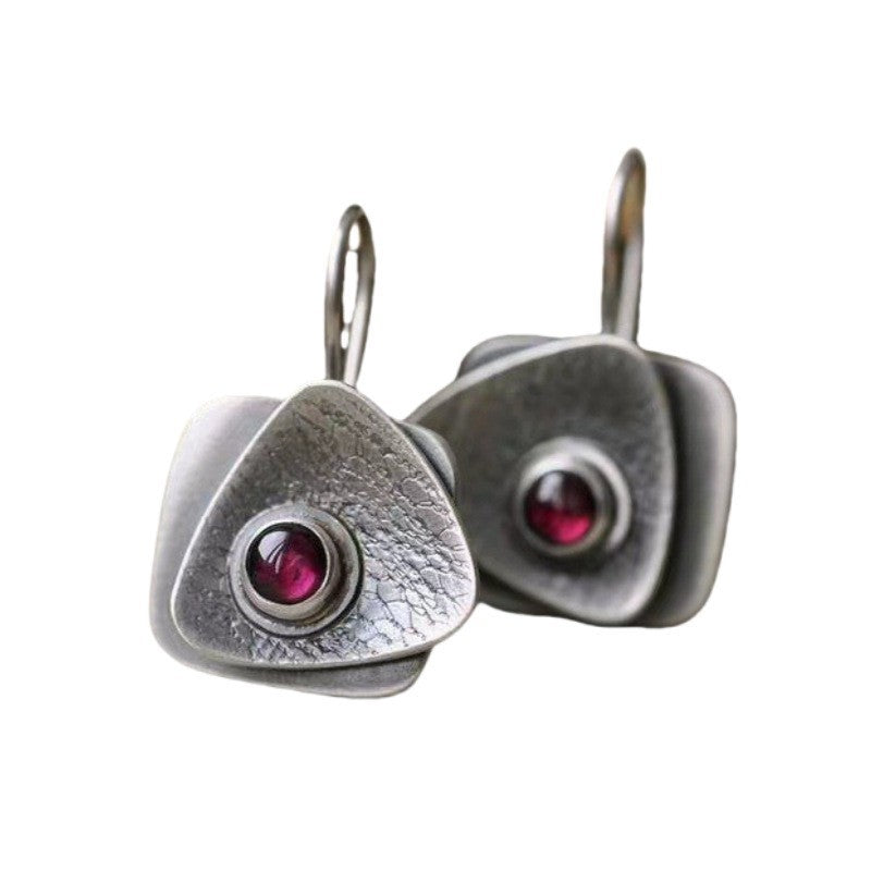 Retro European And American Double-Layer Geometric Earrings Inlaid With Rubies