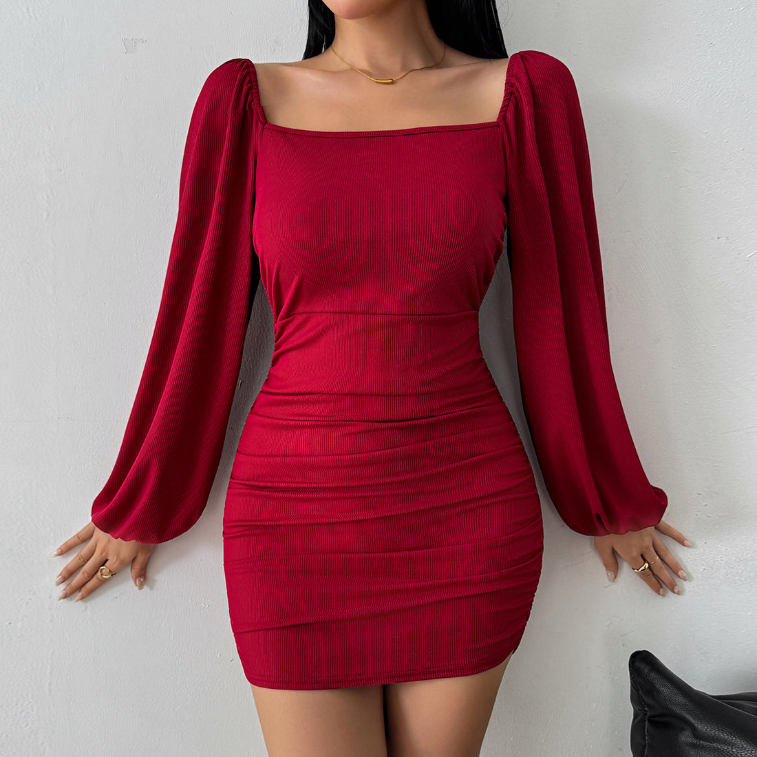 Elegant Casual Autumnwinter Dress With Long Sleeves