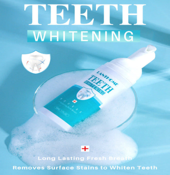 Teeth whitening product with text on a blue background