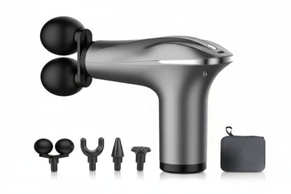 Massage gun with attachments on a white background