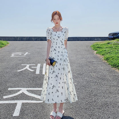 Pastoral-style White Floral-print Dress