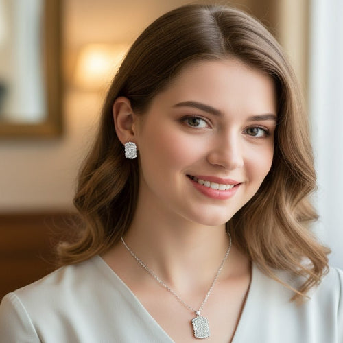 Rectangular Micro-Pave Crystal Jewelry Set