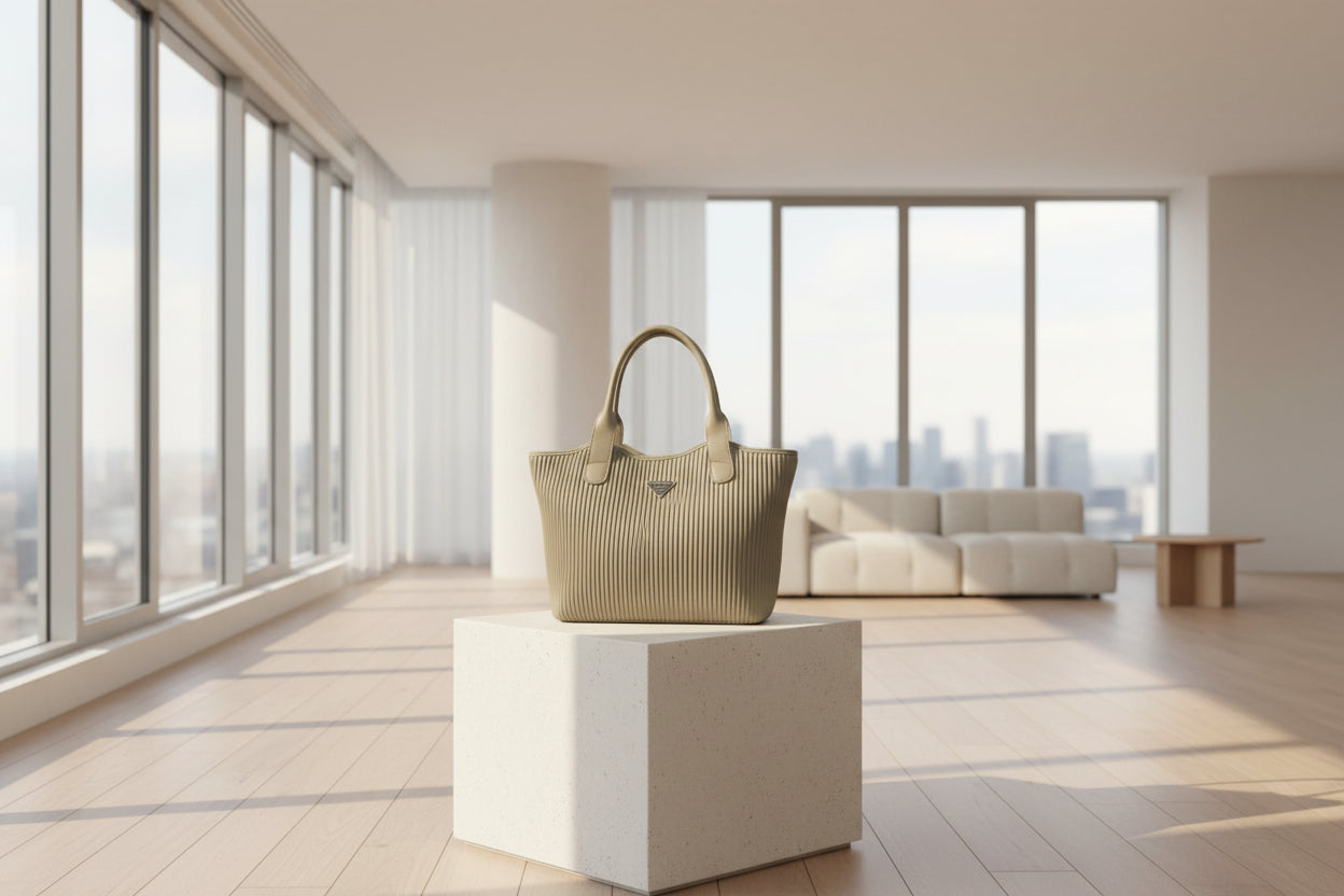Ribbed Texture Tote Handbag
