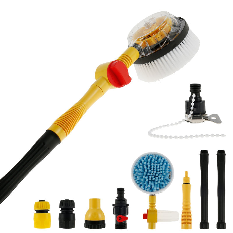 Car cleaning brush set with various attachments on a white background