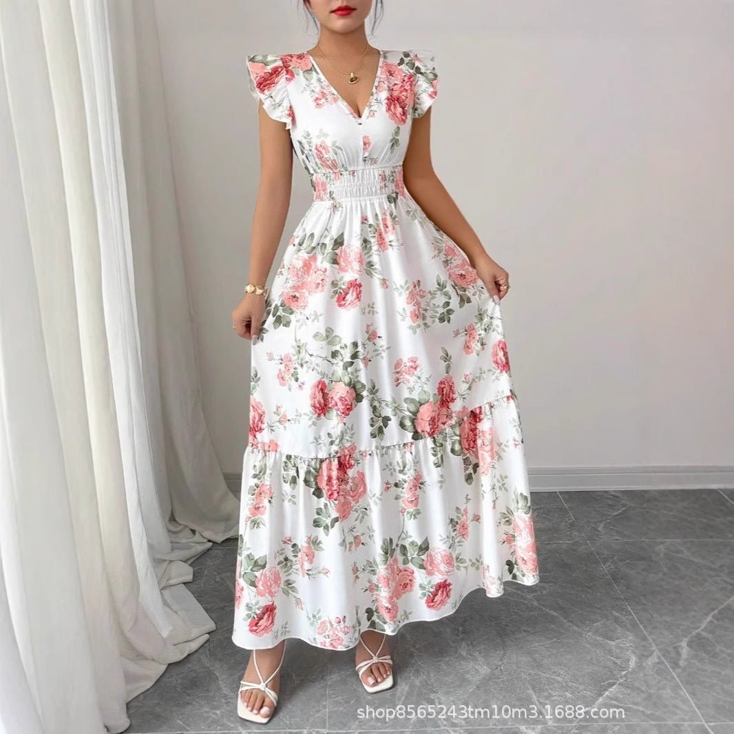 Sophisticated Printed Dress With Ruffled Sleeves